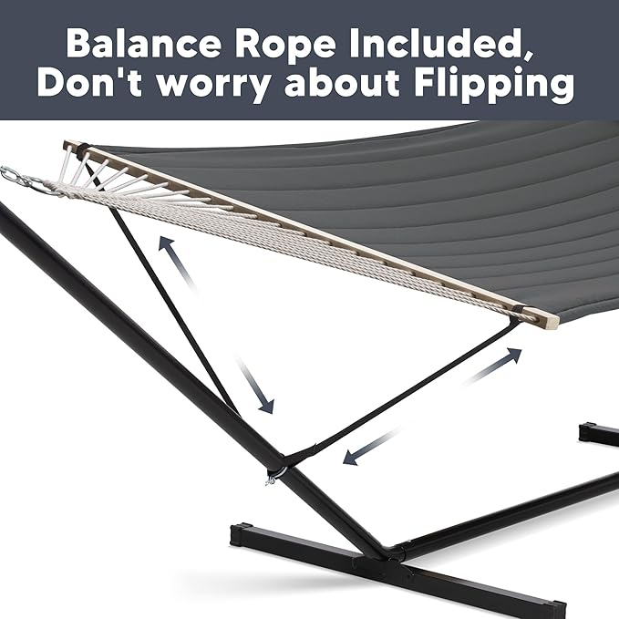 SUNCREAT Hammocks for Outside with 15 ft Stand, Stand Alone Hammock, 475 lbs Capacity, Dark Gray