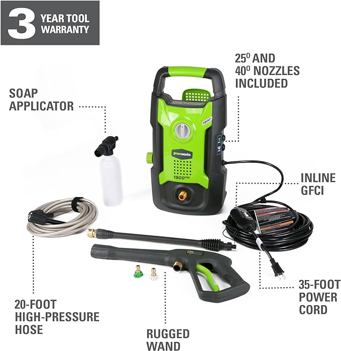 Greenworks 1500 PSI 1.2 GPM Pressure Washer (Upright Hand-Carry) PWMA Certified