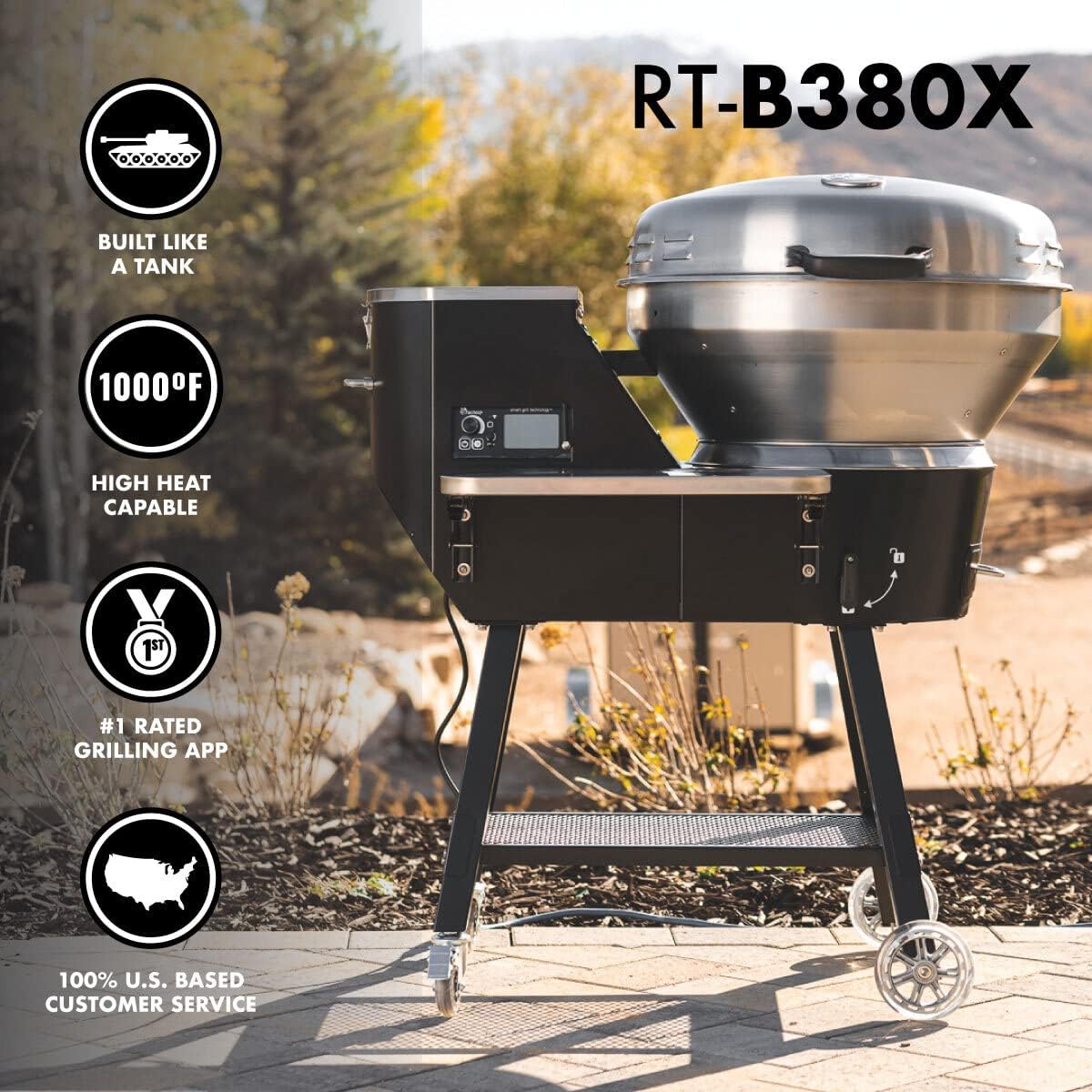 recteq Pellet Grill RT-B380X Bullseye Deluxe + Grilling Basics Bundle, WiFi Enabled Electric Pellet Smoker Grill, Wood Pellets, BBQ Outdoor, Smoke, Sear, and More