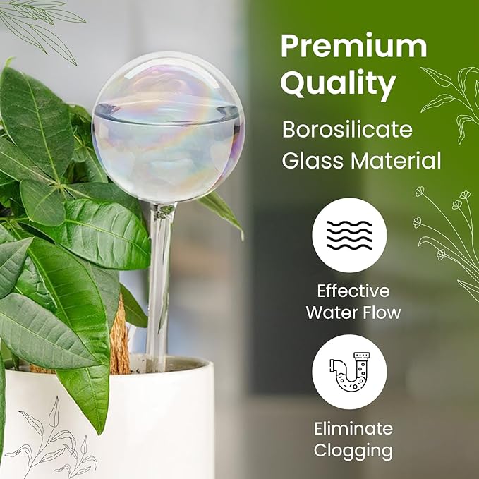 2 Pcs Iridescent Self Watering Globes, Glass Rainbow Plant Watering Globes, Self Watering Planter Insert, Automatic Plant Waterer Indoor, Plant Watering Devices, Plant Water Globes, Watering Bulb