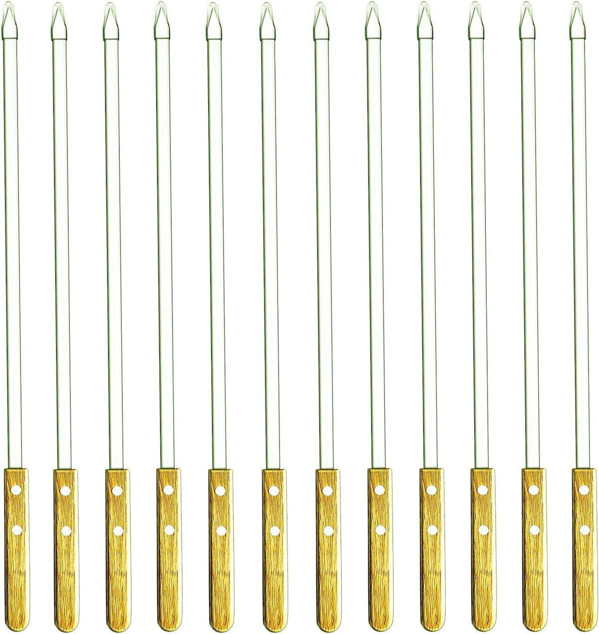 23.5 Inch Extra Long Large Kabob Skewers,12pcs Flat Wide Stainless Steel BBQ Skewer,Reusable Barbecue Stick for Grilling,Metal Heavy Duty Thick Kebab with Wooden Handle with Bag.