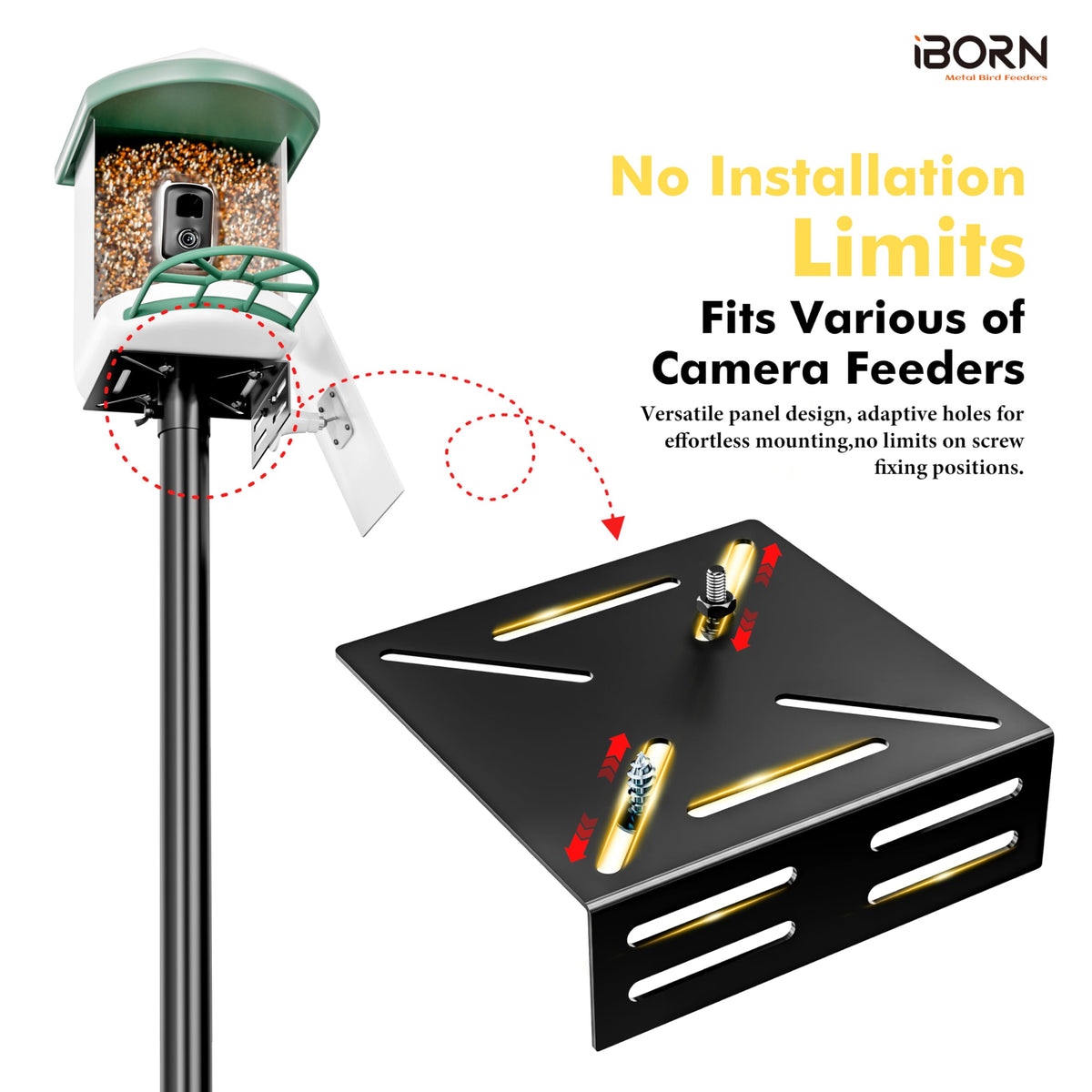 iBorn Camera Bird Feeder Pole 3in1 Compatible Bird Feeder Poles for Outdoors Heavy Duty,59inch Adjustable Height Bird House Pole Mount Kit Bracket Universal for Smart Feeder/Birdhouse