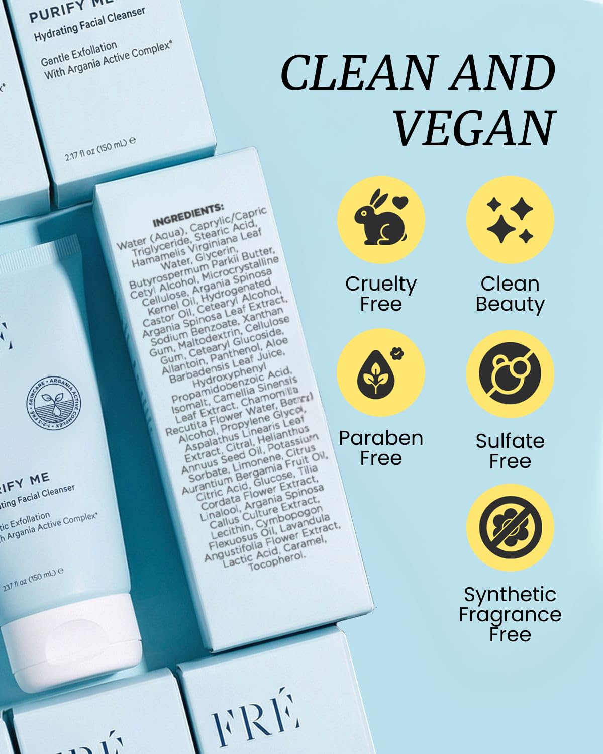FRÉ PURIFY ME Hydrating Facial Cleanser | Creamy Face Wash | 5.07 fl oz