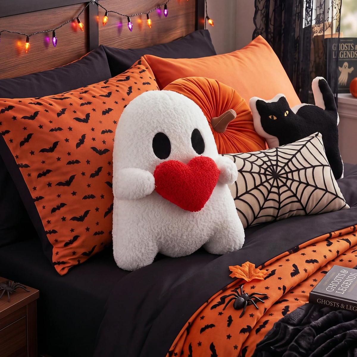 Threehoney Halloween Ghost Throw Pillow with Red Heart Gothic Pillows