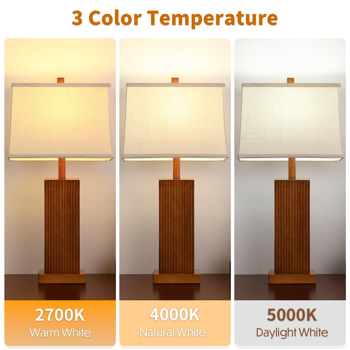 Lovlast 27.5" Wood Table Lamps Set of 2 for Bedroom Living Room (Walnut)