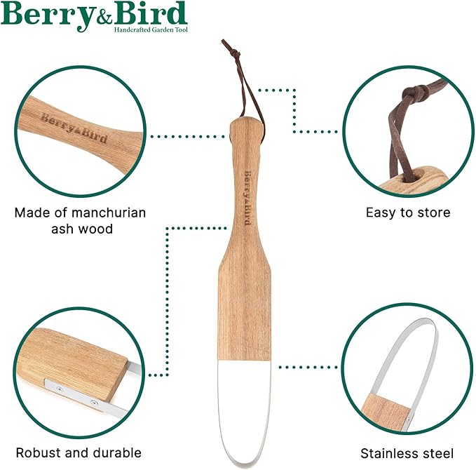 Berry&Bird Loop Weeder, 12.6-Inch Gardening Weed Cutter/Remover, Garden Weeding Scraper Tool with Wood Handle for Gardening, Lawn, Yard Work