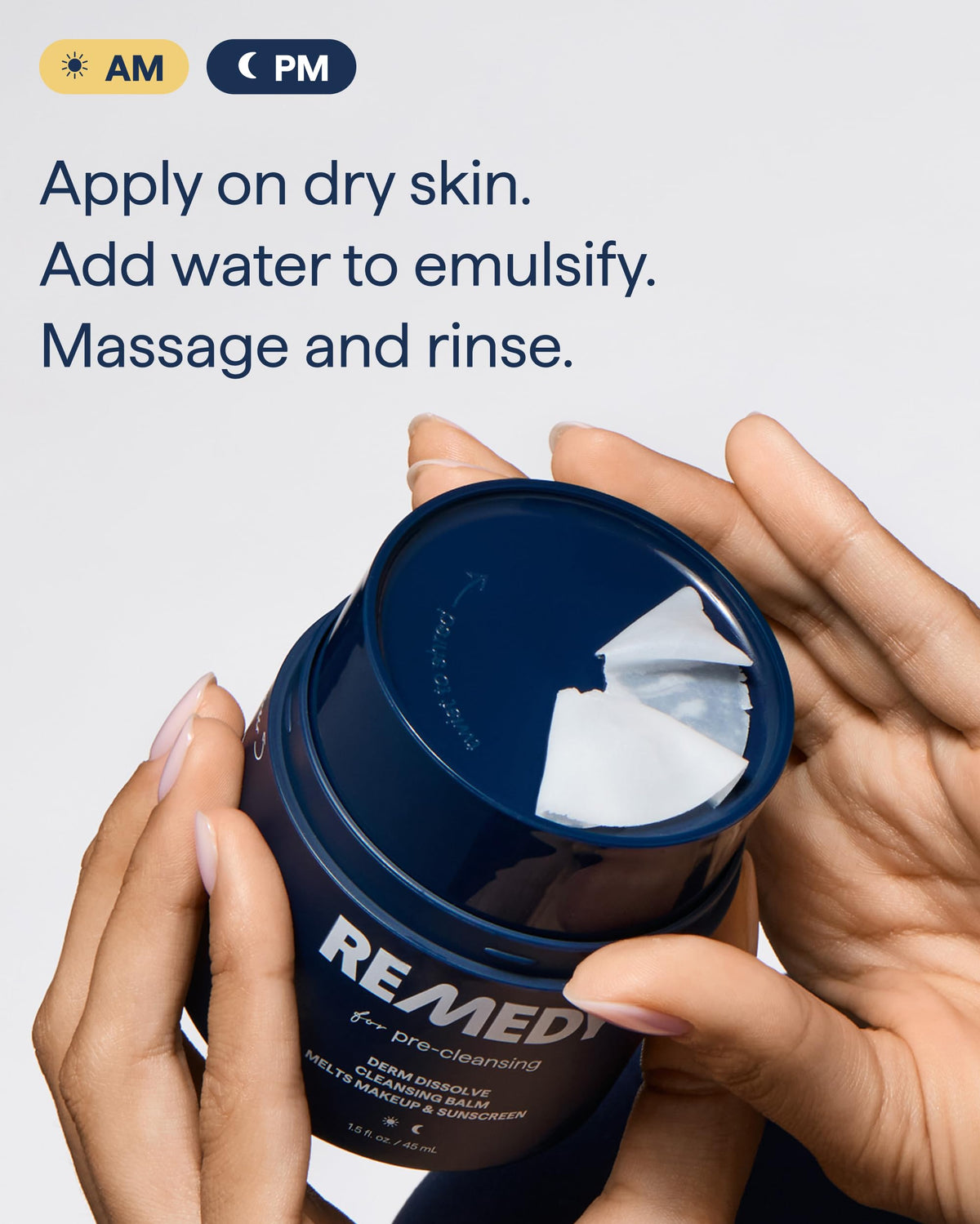 REMEDY for Pre-Cleansing, Derm Dissolve Cleansing Balm, Melts Makeup & SPF