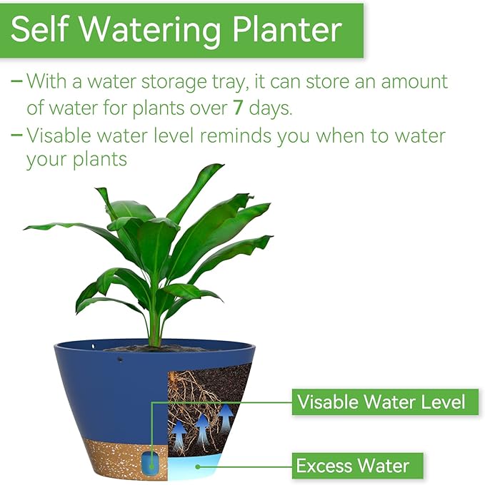 ZMTECH Hanging Planters for Indoor Plants Set of 2 Self Watering Hanging Pots Hanging Baskets Hanging Flower Pots for Outdoor Hanging Plants(8 Inch, Blue)