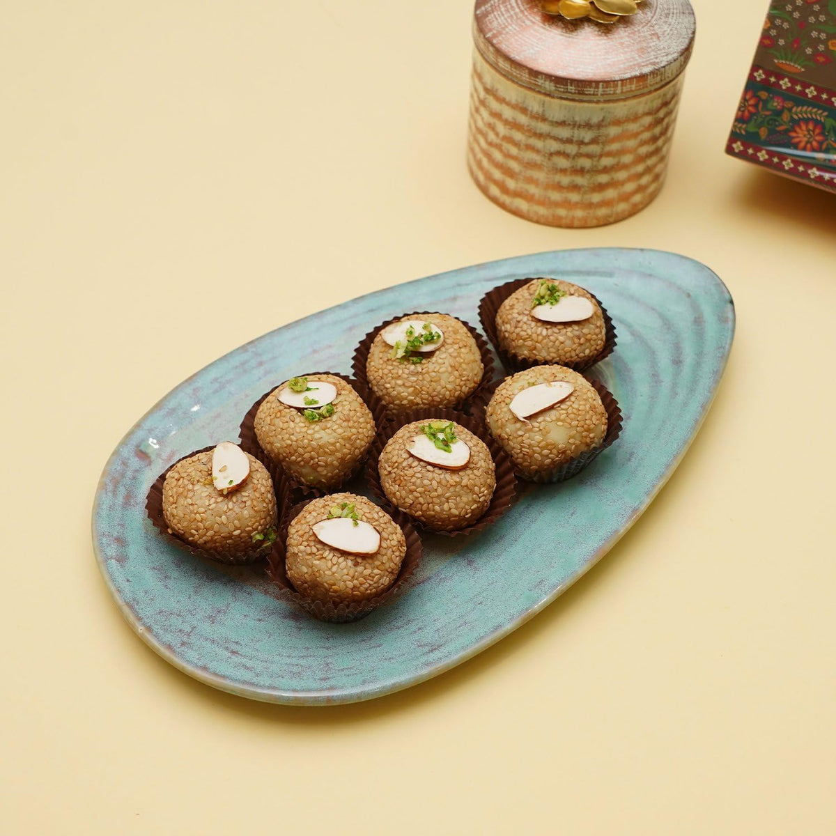 Ghasitaram Gifts Lohri Gifts Lohri Sweets - Assorted Box of Revadi, Gud Gachak, Khajoor and Til Laddoo (Bhuga)