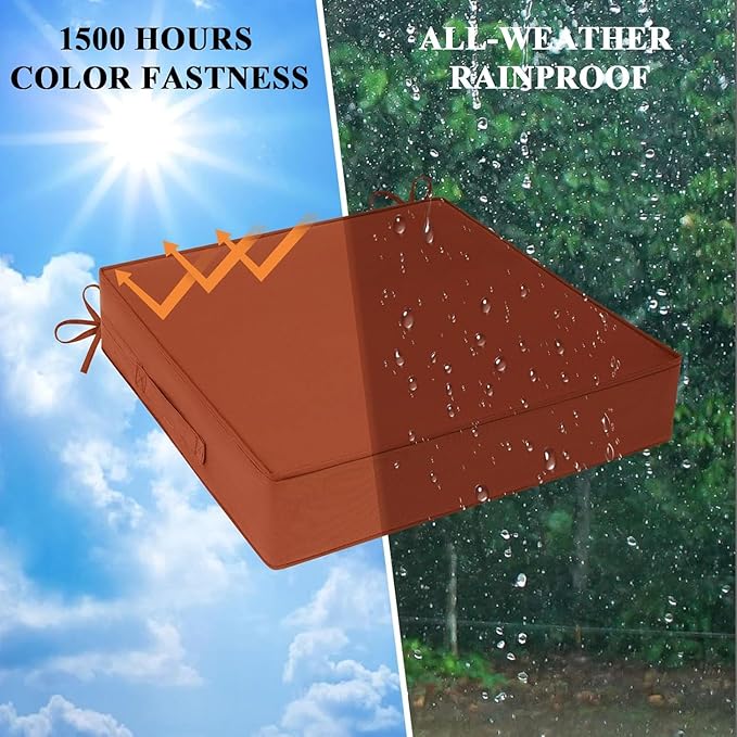 Outdoor Chair Cushions Set of 2 for Patio Furniture 18.5x16x3 Inch Waterproof Patio Chair Cushion 3 Year Color Fastness Rectangle Elastic Foam Garden Couch Pads with Ties and Handle,Spice
