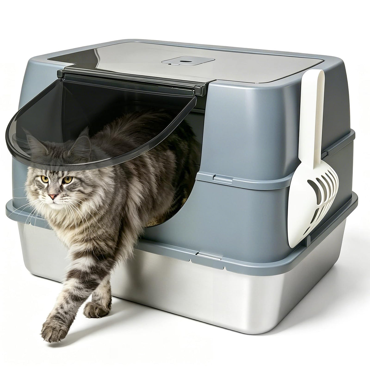 Stainless Steel Litter Box with Lid Enclosed Litter Box for Medium Cats
