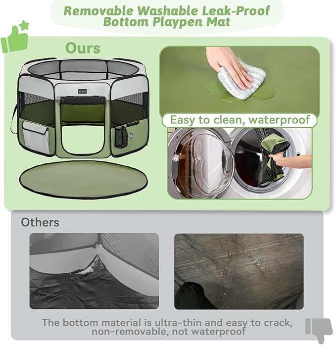 PETSFIT 45.5" Dog Playpen Indoor/Outdoor-Jump-Proof 28.5" Height with Removable Waterproof Mat & Zippered Roof | RV, Camping, Travel Dog Pen | Whelping & Cat Observation Space(45.5"L x 45.5"W x 28.5H)