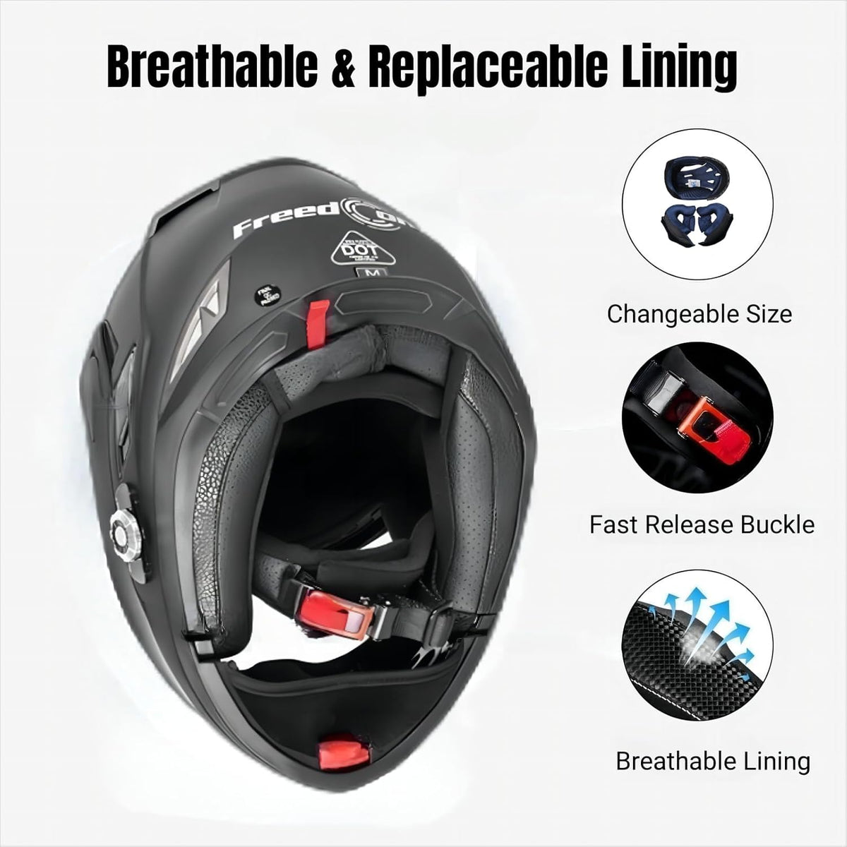 FreedConn BM2-S Bluetooth Motorcycle Helmet, Flip-Up Modular Motorbike Helmet, 500M Connectivity for 2-3 Riders, Voice Dial, Hands-Free Call, MP3, FM, DOT Certified (Medium, White)