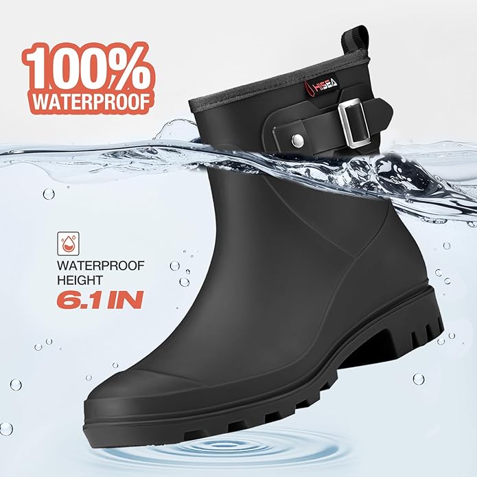 HISEA Women's Ankle Rain Boots Waterproof, Fashion Short Garden Shoes Anti-slip for Women with Comfortable Insole