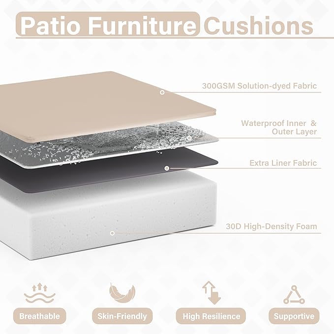 Patio Chair Cushions 24 X 24 X 5 Inch Waterproof Outdoor Seat Cushions for Patio Furniture, Outdoor Sofa Couch Pads with Ties & Handle, Set of 2, Sand