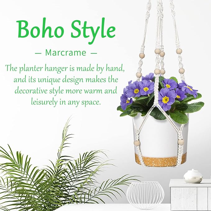 ZMTECH 2 Pack 35 Inch Macrame Plant Hanger (Ivory) Indoor Hanging Planter Basket with Wood Beads Decorative Flower Pot Holder for Indoor Outdoor Boho Home Decor