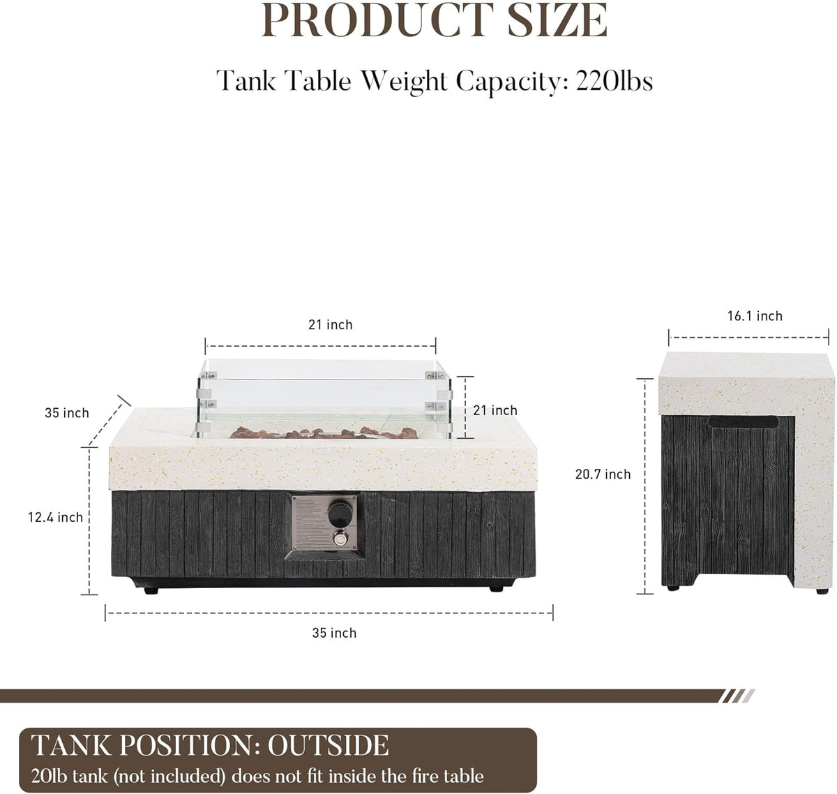 COSIEST 35" Outdoor Propane Fire Pit Table w Tank Cover & Wind Guard, Square Gas Fire Pit Table with Concrete & Wood Grain Design, 50000BTU CSA Certified Fire Tables for Patio, Backyard, Garden