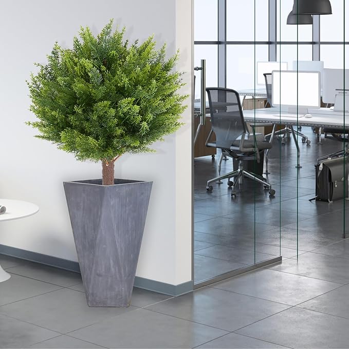 Artificial Cedar Shrub Ball Trees Two 15.8inch with Ground Spikes, can be Planted in The Ground and in pots, Outdoor Artificial Plants Resistant to UV Rays
