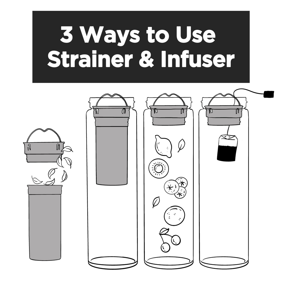 drinmoaer Tea Thermos with Infuser for Hot and Cold Infusions - Stainless Steel - Tea Infuser Bottle - Leakproof Travel Mug with Filter - 15oz - Black