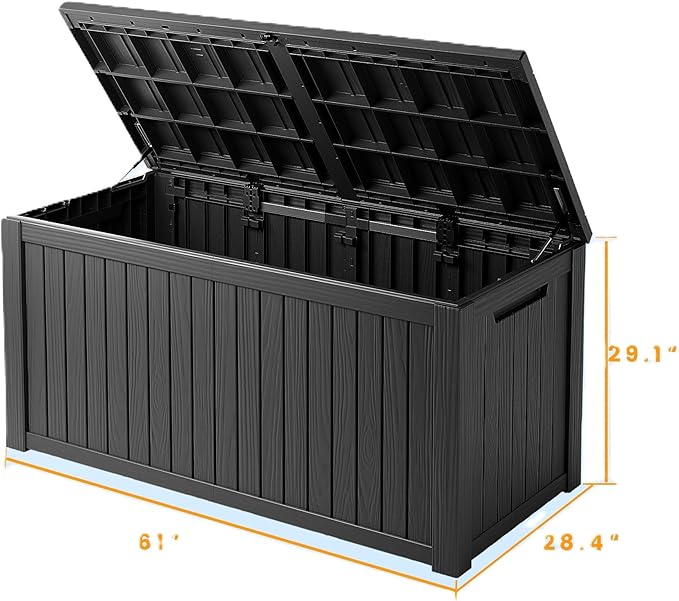 182 Gallon Deck Box Waterproof, UV Resistant Resin Outdoor Storage Box with Hydraulic Rod, Lockable Design and Enhanced Durability for Patio, Garden, and Poolside Use