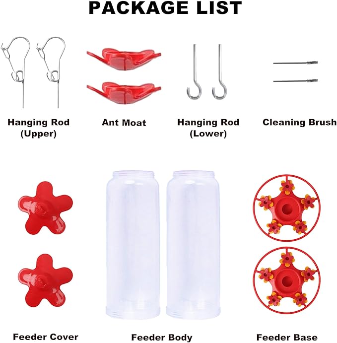 Hummingbird Feeders for Outdoors Hanging (2 Pack) 5 Feeding Ports 320 ml Plastic Hummingbird Feeder, Bee-Proof Leak-Proof No Drip, Easy to Clean with Cleaning Brush