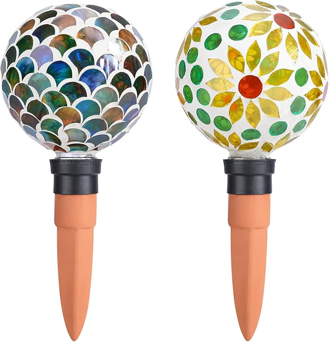 Plant Watering Globes Mosaic Self Watering Spikes 2 Pack for Indoor Outdoor Plants Automatic Plant Waterer Plant Watering Devices for Vacations Pot