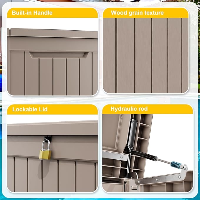 XXL 230 Gallon Large Resin Deck Box, Lockable Outdoor Storage Box for Patio Cushions Storage Furniture,Garden Tools, Pool Supplies, Weatherproof and UV Resistant- Grey (230 Gallon)