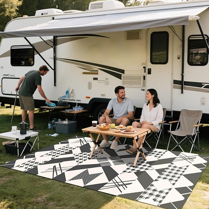 WILDROOTS 5x8 Feet Houndstooth Plastic Outdoor Rug, Stain Resistant Waterproof Reversible Outdoor Patio Rug, Fade Resistant Camping Rug