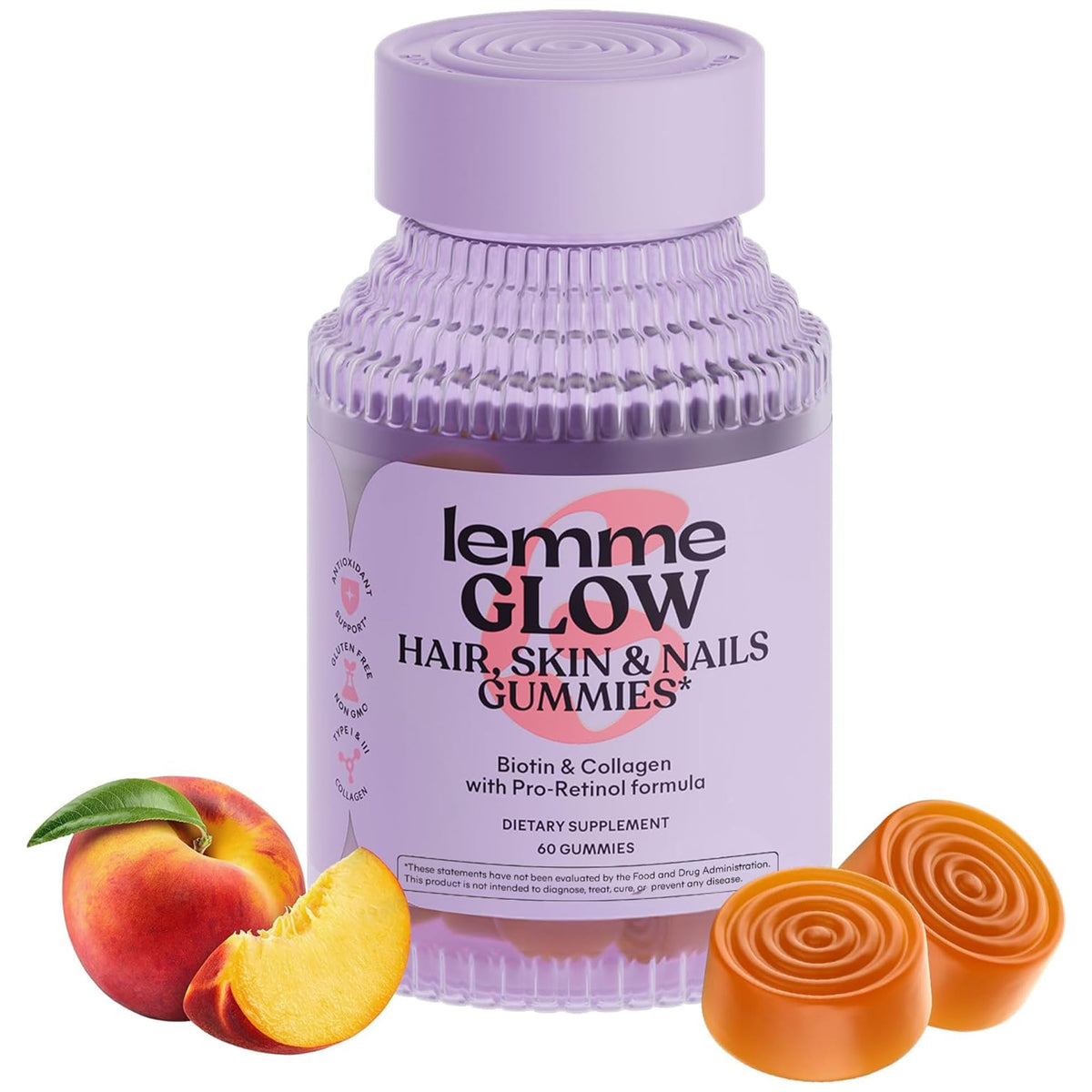 Lemme Glow Collagen Gummies for Strong Nails & Healthy Skin, 30-Day Supply