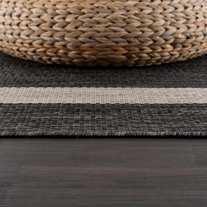 CAMILSON Outdoor Rug 6x9,Modern Outside Rugs for Patios Porches Waterproof Durable Washable Non-Shedding, Easy-to-Clean Indoor Outdoor Area Carpet (6 x 9, Bordered - Dark Gray/Light Gray)
