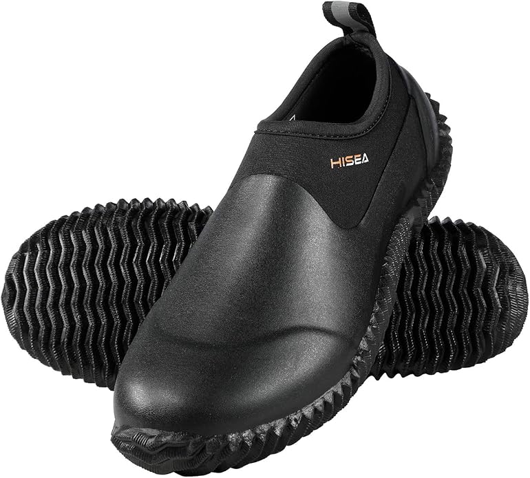 HISEA Unisex Waterproof Garden Shoes, Men's Rubber Rain Boots Women's Ankle Rain Shoes Neoprene Camp Booties Outdoor Slip-On Footwear for Gardening, Farming, Camping, Car Wash, Lawn Care and Yard Work
