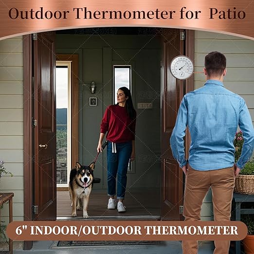 6-Inch Outdoor Thermometer for Patio. Accurate Window Thermometer for Outside Temperature, Greenhouse, Garage.Solid Brass Swivel with Humidity (6inch Thermo&Hygrometer)