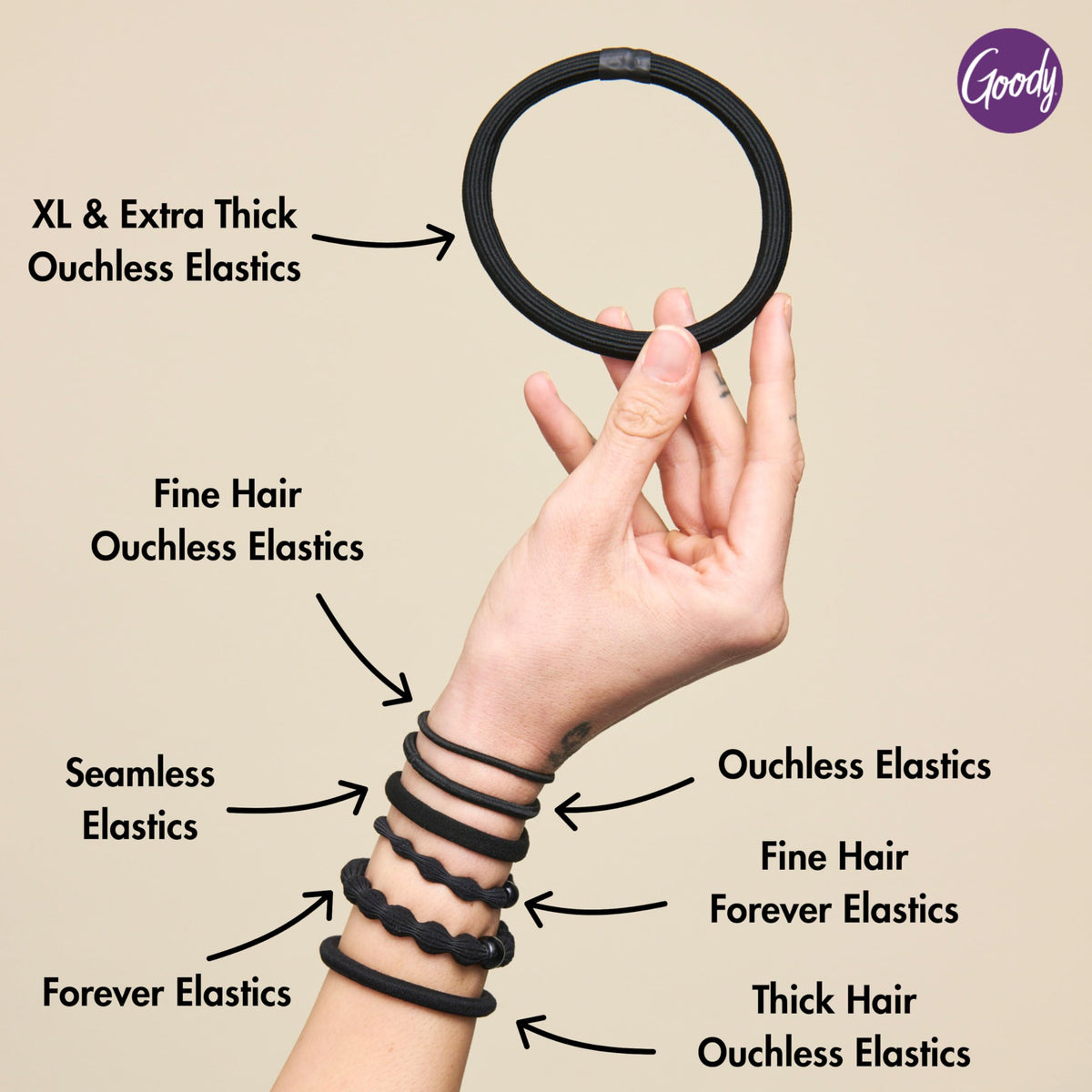Goody Ouchless Elastic Hair Ties, 30 Ct, Black, 4MM Rubber Bands, Pain-Free