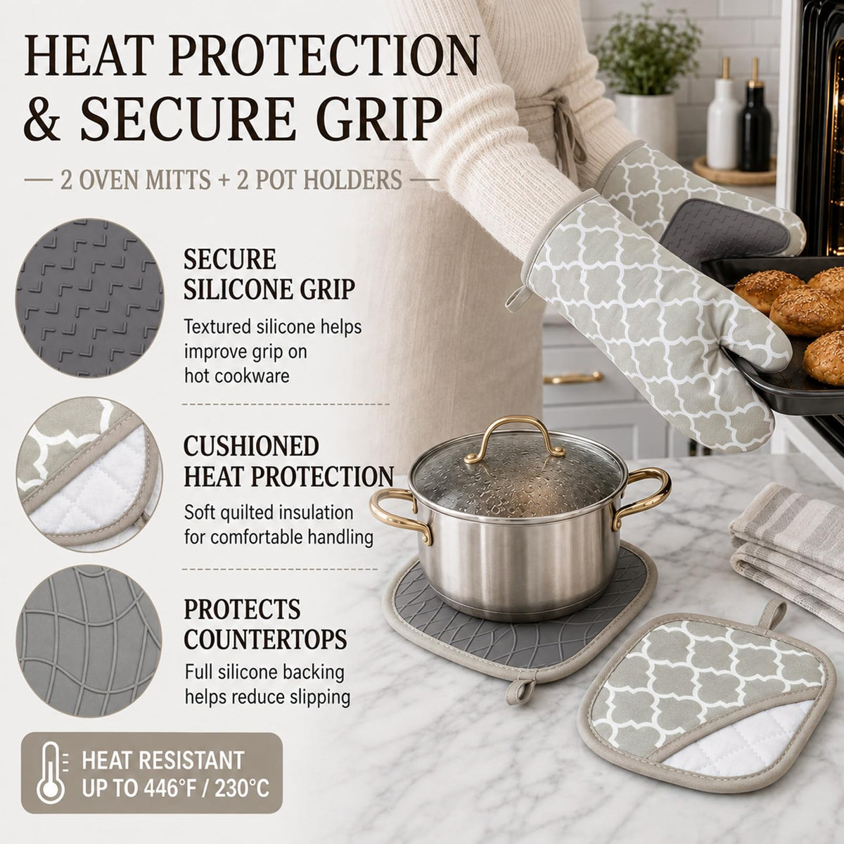 10 Pcs Gray Kitchen Decor and Accessories Set, Modern Geometric Style