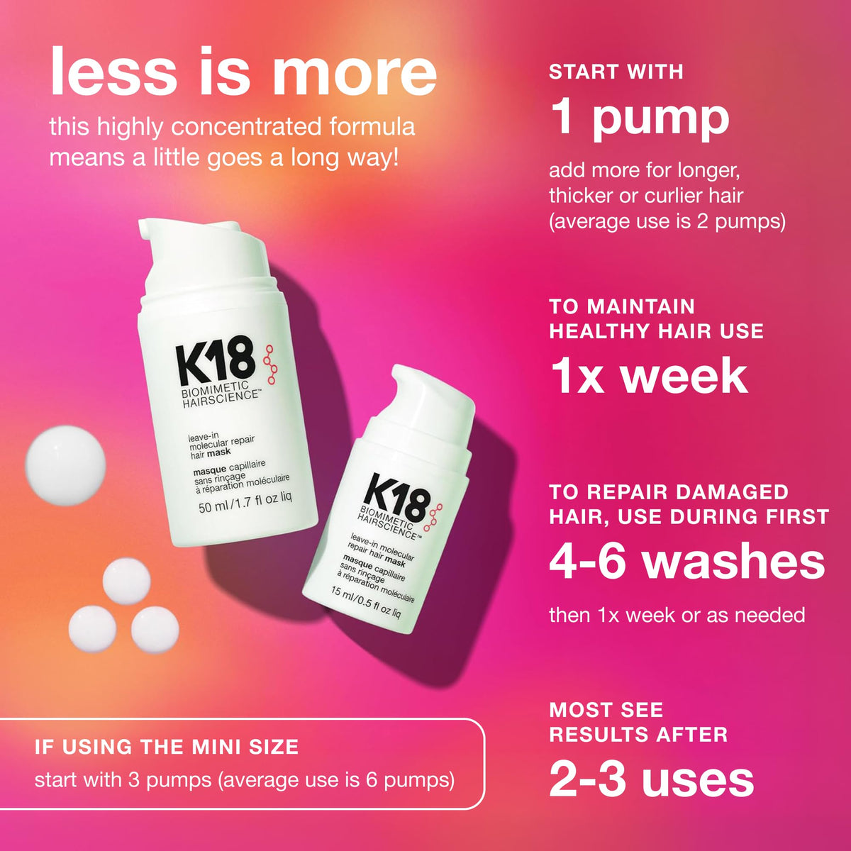 K18 Leave-In Molecular Repair Hair Mask, 0.5 Fl Oz