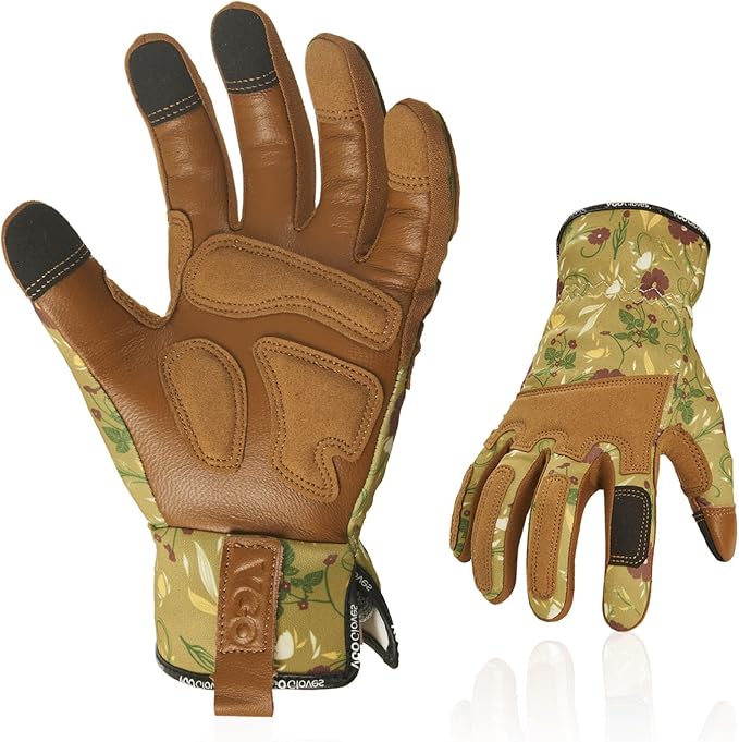 Vgo... 1Pair Gardening Gloves for Women, Goatskin leather Thorn Proof Working Gloves for Weeding, Digging, Raking, Pruning and Planting,Touchscreen (S,Light Green,GA7471)