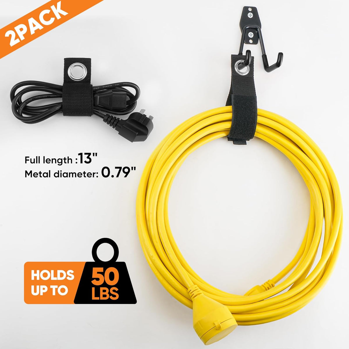 Nacial 16 Pack Garage Hooks Heavy Duty, Utility Steel Garage Storage Hook with 2 Extension Cord Storage Straps, Utility Garage Wall Mount Hooks for Hanging Bike, Ladder and Garden Tools, Orange