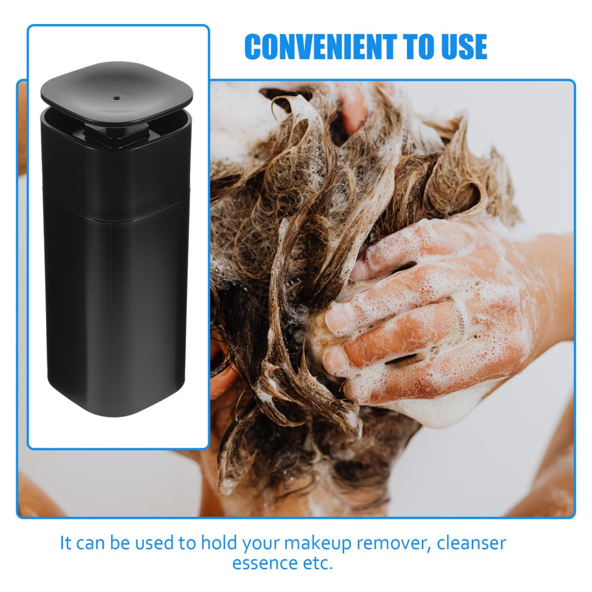DOITOOL Push Down Empty Pump Dispenser Bottle, Push Down Liquid Pumping Empty Bottle Dispenser for Nail Polish and Makeup Remover, 2.75 x 2.75 x 7inch, Black