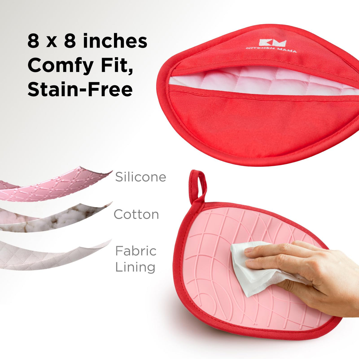 Kitchen Mama Silicone Pot Holders, Red