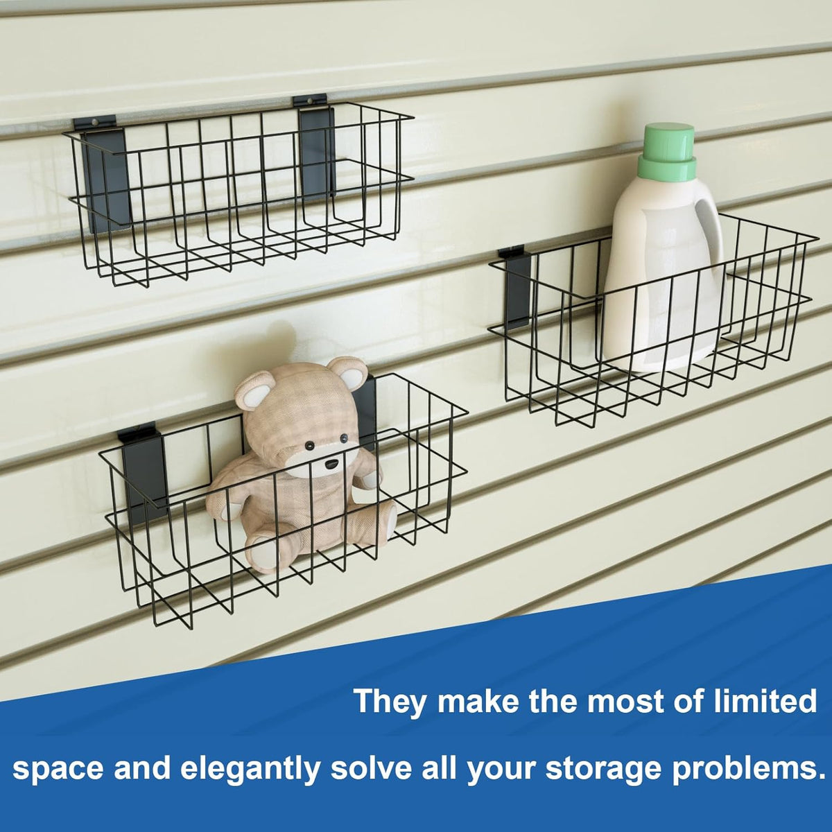 NeatiEase 29 PCS Slatwall Accessories Kit for Garage Rooms Shops Storage, Slat Wall Accessory Includes 3 Pack Slatwall Baskets Set and 26 PCS Multisized Heavy Duty Slatwall Hooks