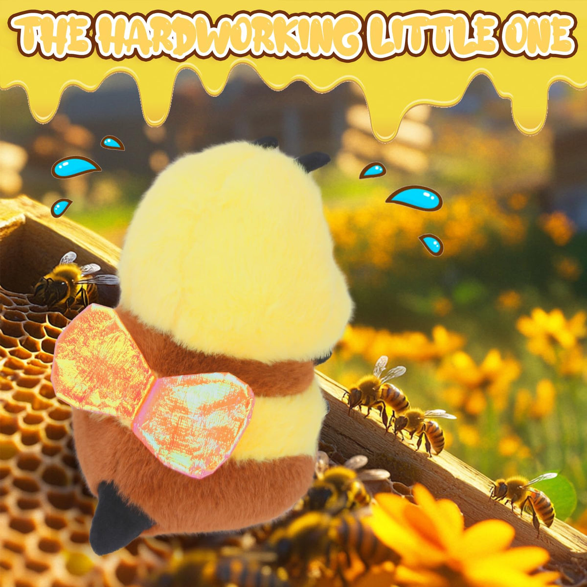 RHHSSE Chubby Smiling Bee Plush, Lucky Soft Bumblebee Plush Toy, Cute Bee Stuffed Animal, The Best Gift for Child and Partners(8 inch)