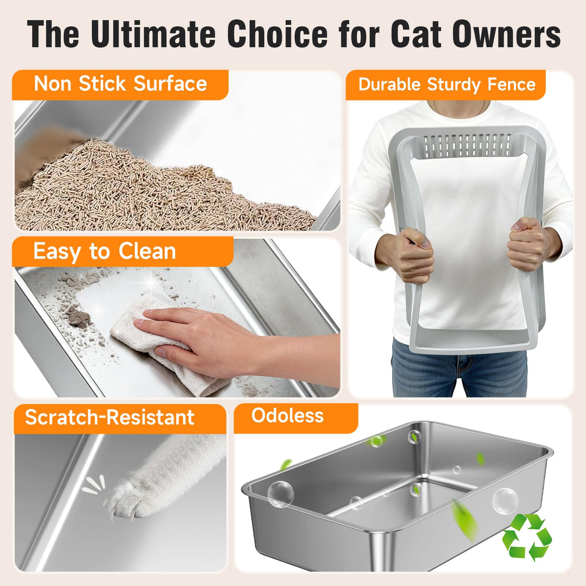 2PACK Stainless Steel Cat Litter Boxes XL Large Metal Pan Include Scoop