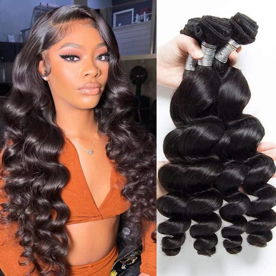 Ralisa Loose Wave Bundles Human Hair 3 Bundles 100% Unprocessed Brazilian Virgin Loose Wave Bundles (10 12 14In) Human Hair Loos