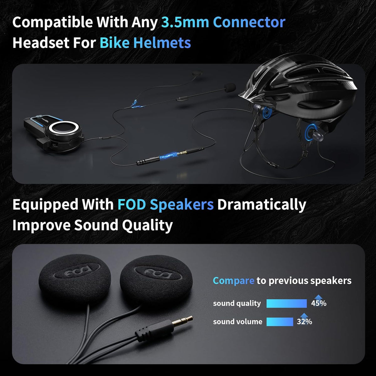 Fodsports FX7 10 Riders Mesh Motorcycle Bluetooth Headset, Dual Chips V5.4 Helmet Bluetooth Headset with Audio Multitasking, Music Share, Motorcycle Intercom with CVC & ENC Noise Reduction, FM, 2 Pack