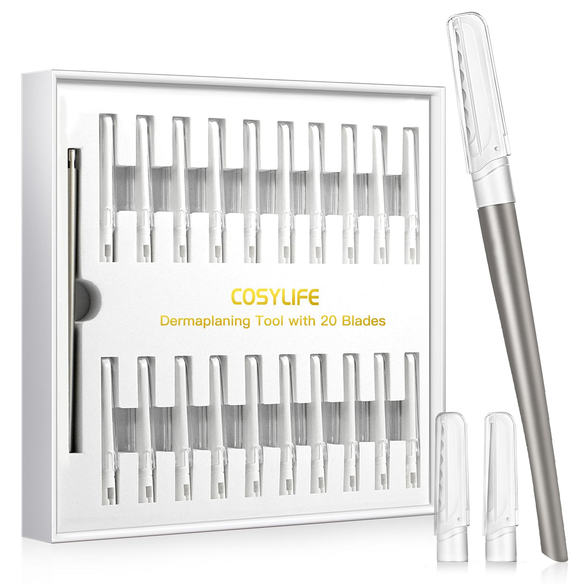 Dermaplaning Tool For Face Exfoliation, With 20 Replaceable Blades, Facial Shaver/Eyebrow Razor, Peach Fuzz Removal Eyebrow Shap