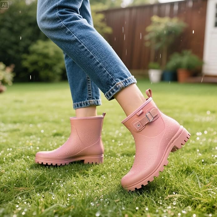 HISEA Women's Ankle Rain Boots Waterproof, Fashion Short Garden Shoes Anti-slip for Women with Comfortable Insole