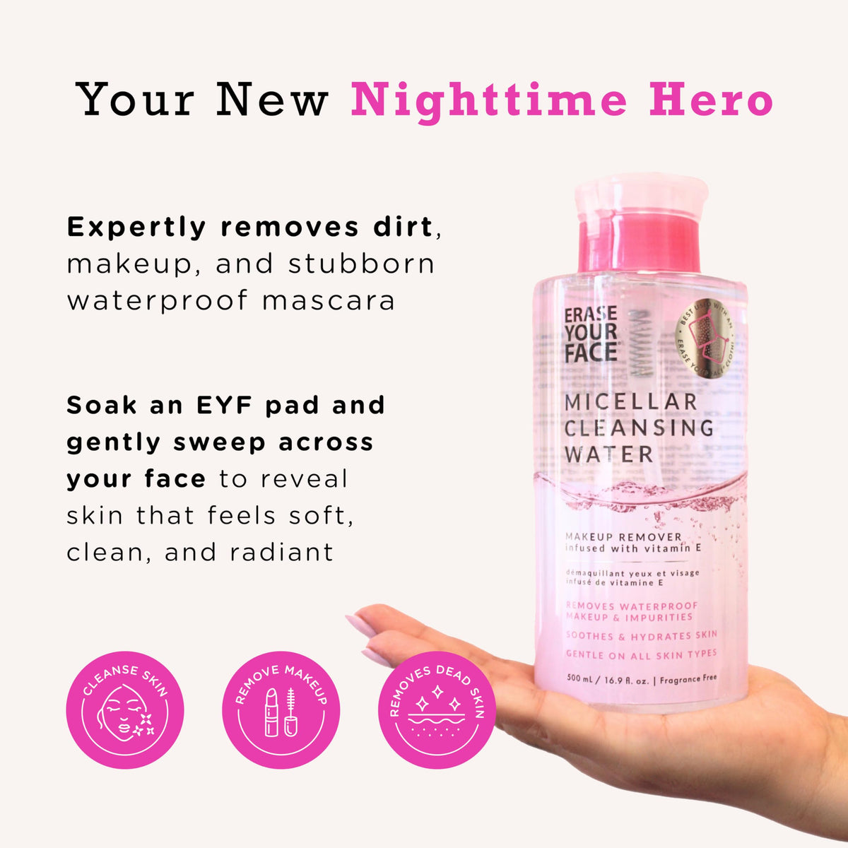 ERASE YOUR FACE Micellar Cleansing Water Makeup Remover, 500ml