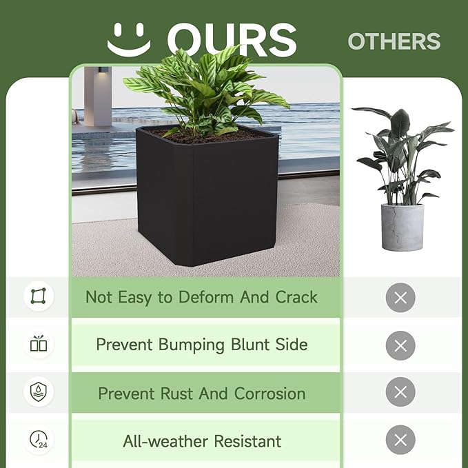 Steel Planter Box-26"x26"x26"-Large Square Planter Box-Outdoor Indoor-Cube Steel Planter Heavy Duty Black Metal Planter Flower Pot Commercial Residential for Home Garden Porch Hotel Patio