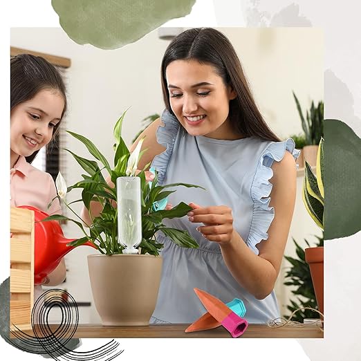 8 Pack Plant Watering Devices, Terracotta Self Watering Spikes with 25 oz Plastic Wine Bottles, Slow Release Plant Waterer Self Watering Planter for Vacation Indoor Outdoor Plant
