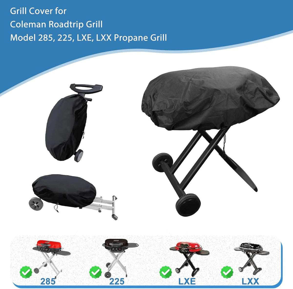 Grill Cover for Coleman Roadtrip 285, 225, LXE, LXX Grills Smoke Hollow 205 Grill, 600D Outdoor Waterproof UV Resistant Replacment Coleman Roadtrip Propane Grill Cover